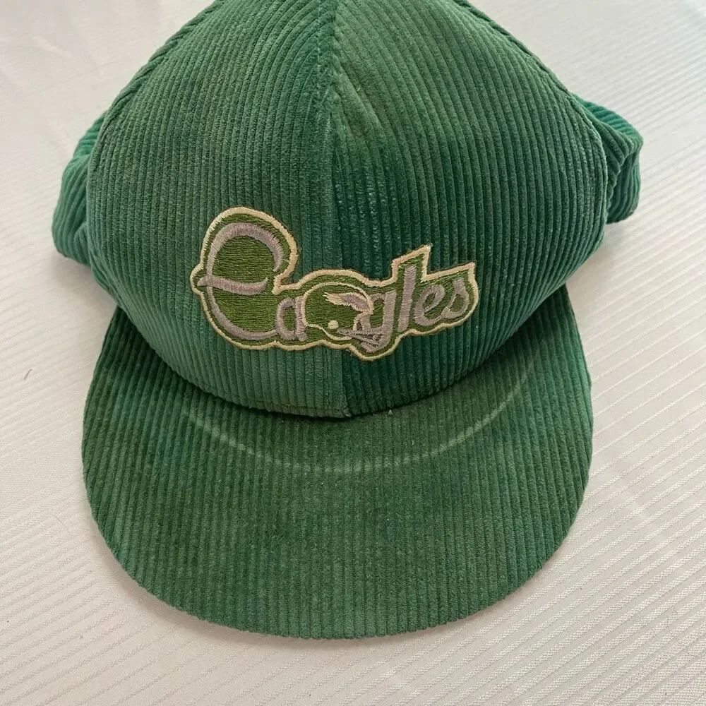 RARE VTG 80S NFL PHILADELPHIA EAGLES CORDUROY SCRIPT GREEN SNAPBACK HAT USA